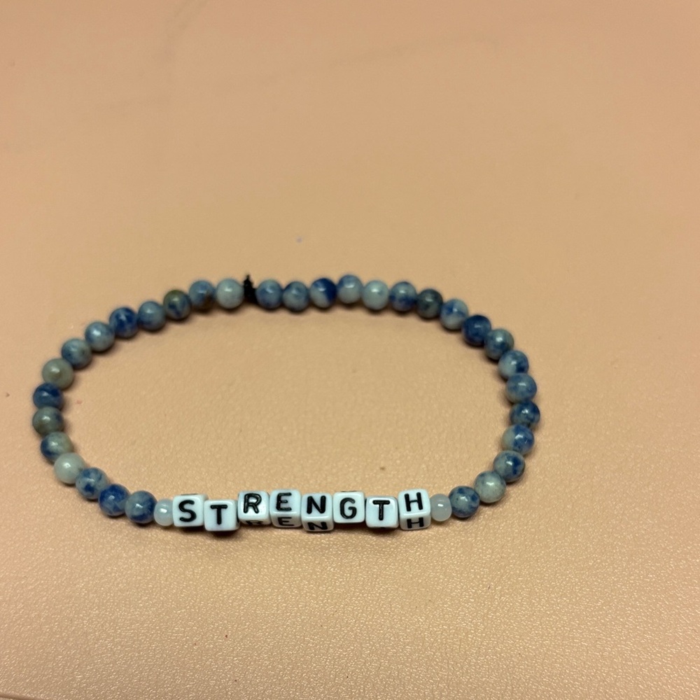 Blue Beaded Bracelet with 'Strength' Charm